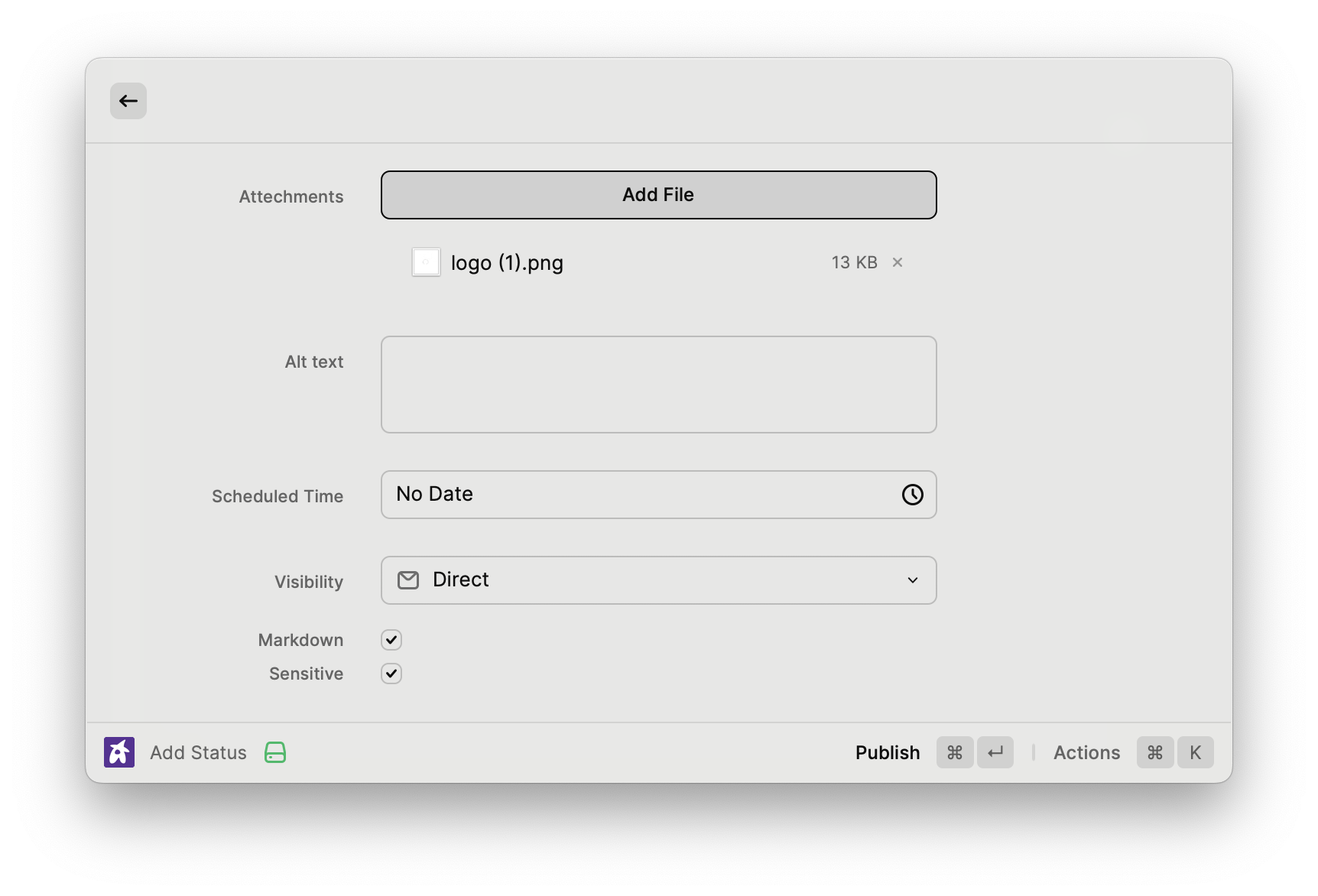 Add status with image and alt text