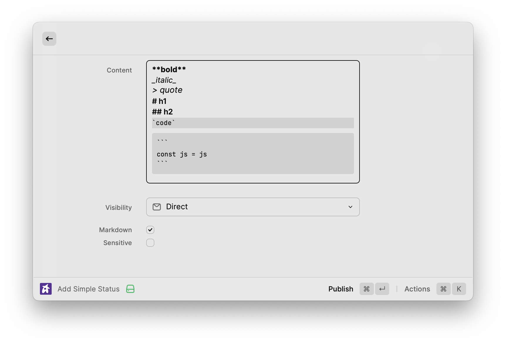Writing status with markdown